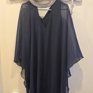 Xscape Midnight Blue Dress with Beaded Neckline